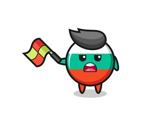 bulgaria flag badge cartoon as the line judge hold the flag up at a 45 degree angle