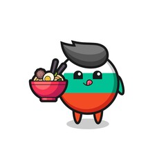 cute bulgaria flag badge character eating noodles