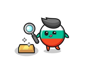 bulgaria flag badge character is checking the authenticity of the gold bullion