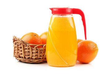 Full Jug of orange juice on white background 