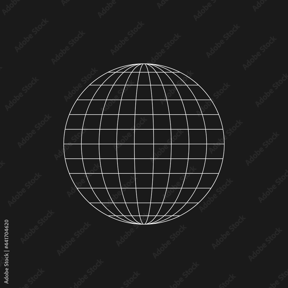 Poster wireframe planet icon in old cyberpunk style. retrofuturistic design element. cyber planet shape. ci