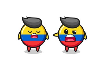 illustration of the argue between two cute colombia flag badge characters
