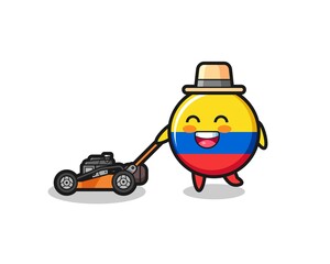 illustration of the colombia flag badge character using lawn mower