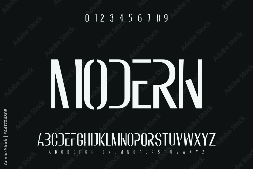 Aufkleber alphabet typeface vector font. abstract modern alphabet fonts. typography design digital music futur
