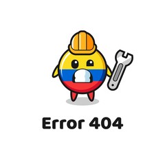 error 404 with the cute colombia flag badge mascot