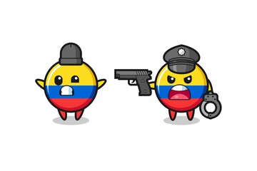 illustration of colombia flag badge robber with hands up pose caught by police