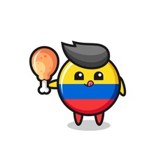 colombia flag badge cute mascot is eating a fried chicken