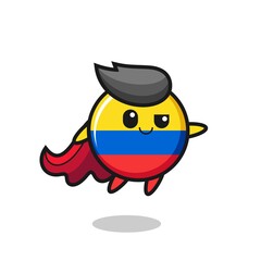 cute colombia flag badge superhero character is flying