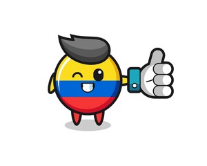 cute colombia flag badge with social media thumbs up symbol