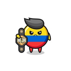 colombia flag badge mascot character as a MMA fighter with the champion belt