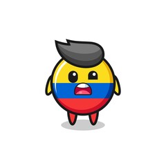 the shocked face of the cute colombia flag badge mascot