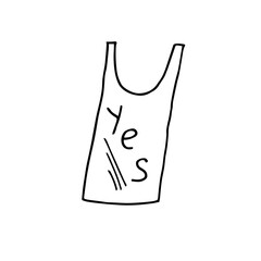 Undershirt. T-shirt. Summer clothes. Fashion. Vector. Doodle. Hand-drawn illustration. Silhouette. Black and white outline. Coloring.