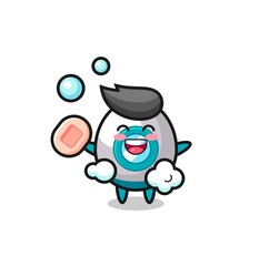 rocket character is bathing while holding soap