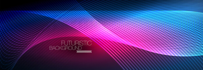 Abstract neon glowing light in the dark with waves. Shiny magic energy and motion concept, vector abstract wallpaper background