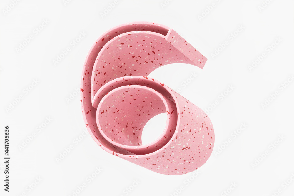 Aufkleber sweet extruded style number 6 made of pastel pink color with red and white specks like terrazzo patt