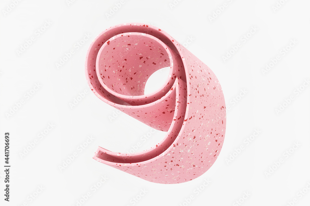 Poster 3d isometric font. pink color number 9 made of terrazzo stone design. high quality 3d rendering.