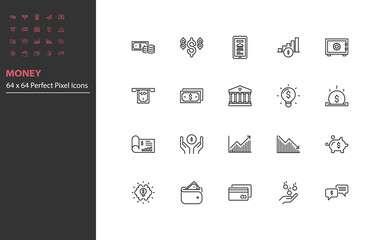 set of money thin line icons, online payment, digital money, finance,
