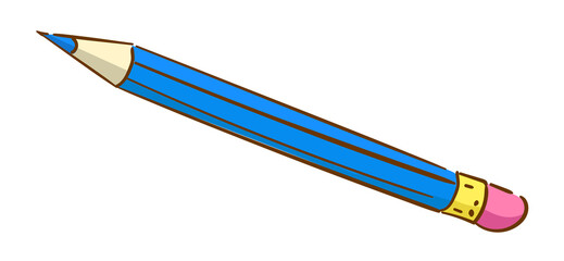 blue pencil with eraser cartoon, isolated on a white background