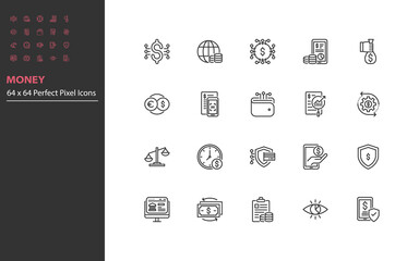 set of money thin line icons, online payment, digital money, finance,