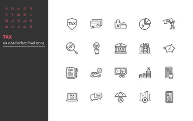 set of tax thin line icons, finance
