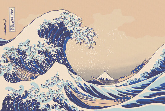 The Great Wave off Kanagava. Artwork by Hokusai. 
Painting restoration by Mira Kunstler in IPG format. Good quality and high resolution image illustration. Print. Traditional Japan art. 600 dpi. 