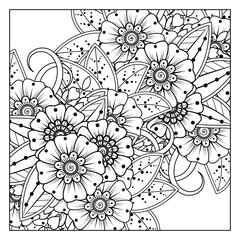 Mehndi flower for henna, mehndi, tattoo, decoration. decorative ornament in ethnic oriental style. doodle ornament. coloring book page.