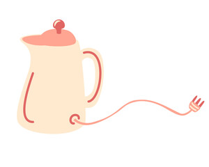 Electric kettle. Modern kettle with socket. Recipe concept. kitchen electronic equipment. Stainless water boiler teapot icon isolated on white background. Household appliance item vector illustration.