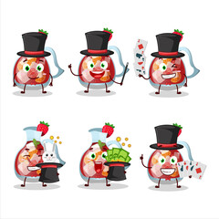 A sangria Magician cartoon character perform on a stage