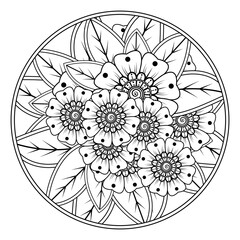 Mehndi flower for henna, mehndi, tattoo, decoration. decorative ornament in ethnic oriental style. doodle ornament. coloring book page.