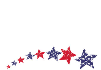 USA independence day flat lay copy space background with red blue and white stars, glittery stars background