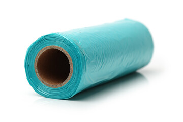 Roll of plastic garbage bags on white background