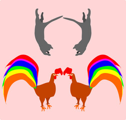 roosters and cats