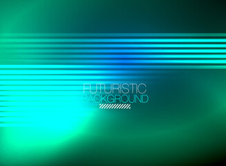 Bright neon color techno abstract background, shiny glowing neon lines in the dark background