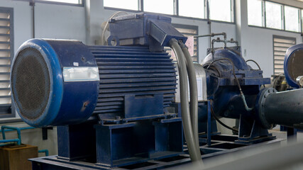 Fototapeta na wymiar Pump and motor which popular to install with pipe in industrial such chemical, power plant.