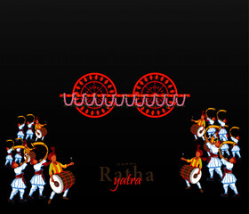 Vector Illustration of Ratha Yatra of Lord Jagannath, Balabhadra and Subhadra on Chariot.Odisha god Rathyatra Festival