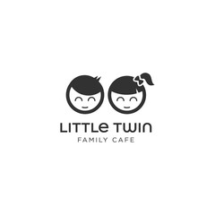 Modern Simple Little Twins Boy and girl Logo design Vector Template For Family Cafe, Family Shop, Family Care.