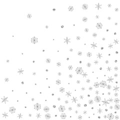 Metal Snowflake Background White Vector. Confetti Frost Card. Grey Flake January. Luminous Shine Texture.
