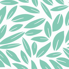 Seamless baby pattern with pastel green hand drawn leaves on a white background. The pattern can be used for wrapping papers, invitation cards, wallpapers, covers, textile prints. Vector illustration