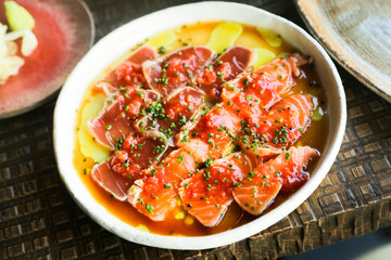 Traditiomal salmon tataki with green onion