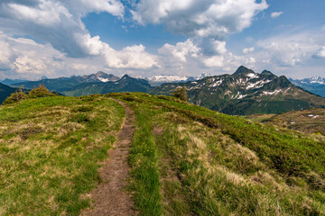 Beautiful mountain hike near Damuels along the Hochblanken ridge in Austria