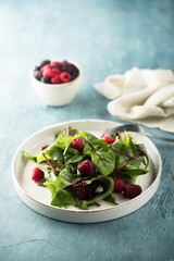 Healthy green salad with raspberry