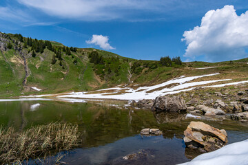 Beautiful mountain hike near Damuels along the Hochblanken ridge in Austria