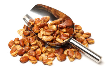 Broad bean, English Bean, European Bean, Field Bean. Fry (Vicia faba L.). on white background 