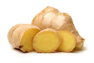 fresh ginger on white background 