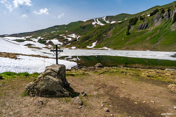 Beautiful mountain hike near Damuels along the Hochblanken ridge in Austria