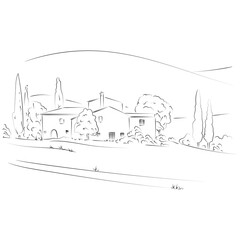 Outline drawing of landscape. Vector illustration.