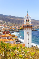 View on Basilica of Our Lady of Candelaria located in the city of Candelaria on the island of Tenerife on a beautiful sunny summer day - Candelaria, Tenerife, Canary islands, Spain