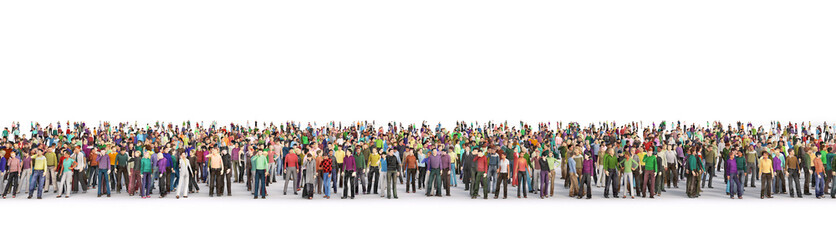 Crowd of people in the queue on a white background. 3d illustration