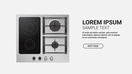 combined gas and electric hob top view of kitchen stove domestic equipment home appliance concept