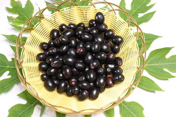 
Jambolan plum or Java plum juice isolated on white background
